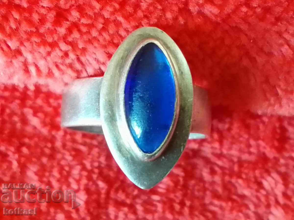 Old Solid 925 Silver Ring Blue Semi Precious Stone Old Solid 925 Silver Ring Blue Semi Precious Stone