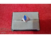 Стар масивен сребърен 925 пръстен син полускъпоценен камък