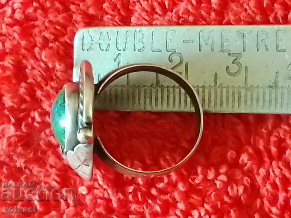 Стар сребърен 925 sterling пръстен зелен полускъпоцене камък - 5