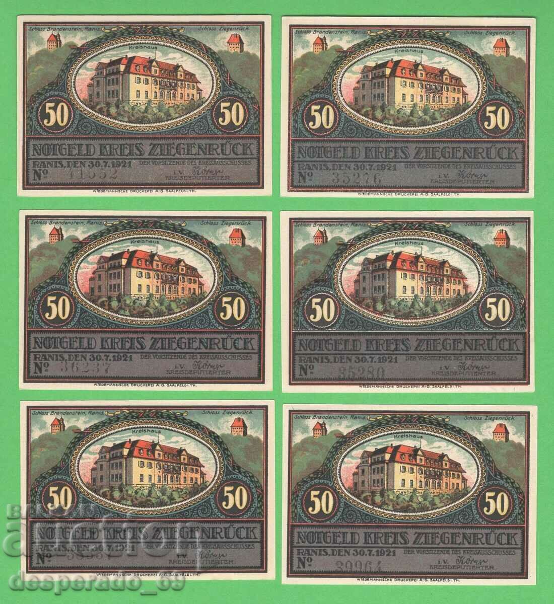 (¯`'•.¸NOTGELD (city Ziegenrück) 1921 UNC -6 pcs. banknotes '´¯) with price 18.00 BGN | € 9.20
