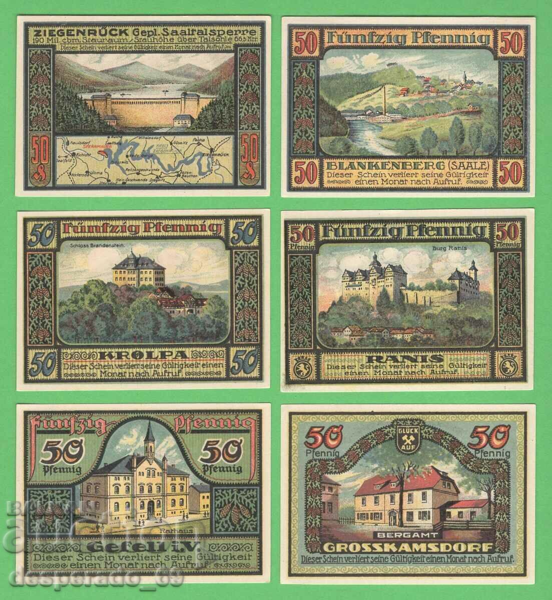 (¯`'•.¸NOTGELD (city Ziegenrück) 1921 UNC -6 pcs. banknotes '´¯)