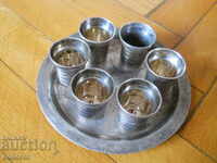 antique silver plated service - brandy glasses and tray - USSR
