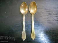 silver tea spoons with gilding - Poland - 2 pcs