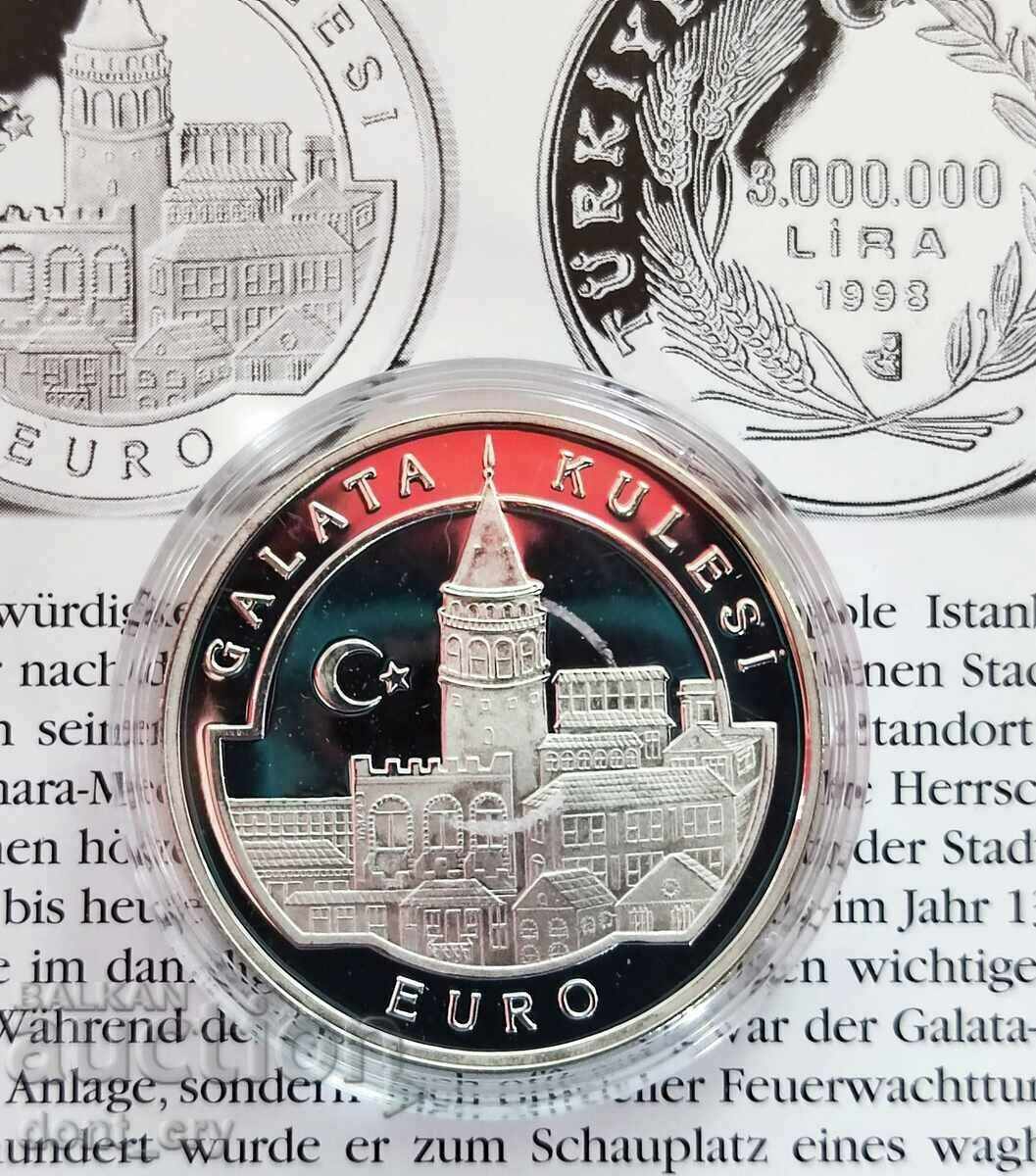 Silver 3000000 Lira Galata Tower 1998 Turkey