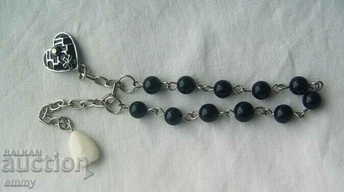 Bracelet with black balls and heart pendant, 14 cm with price 8.00 BGN | € 4.09 Bracelet with black balls and heart pendant, 14 cm with price 8.00 BGN | € 4.09