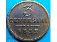 Lombardia Veneția 3 centesimi 1852 Austria pentru Italia