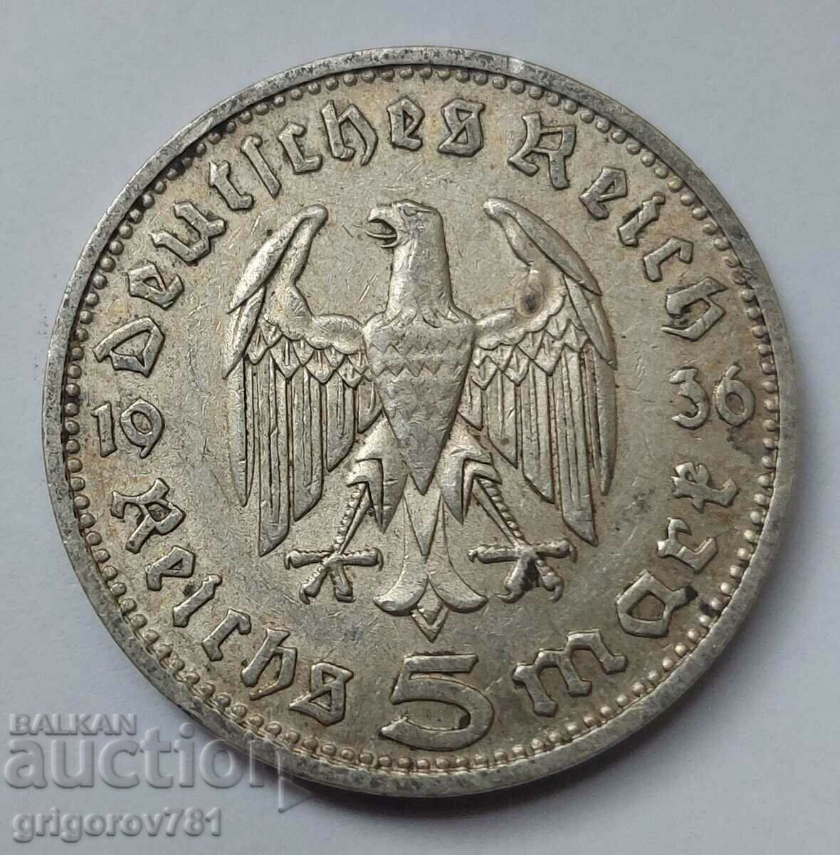 Moneda de argint 5 Mark Germania 1936 D III Reich #3