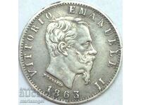 Италия 20 чентезими 1863 N - Неапол сребро