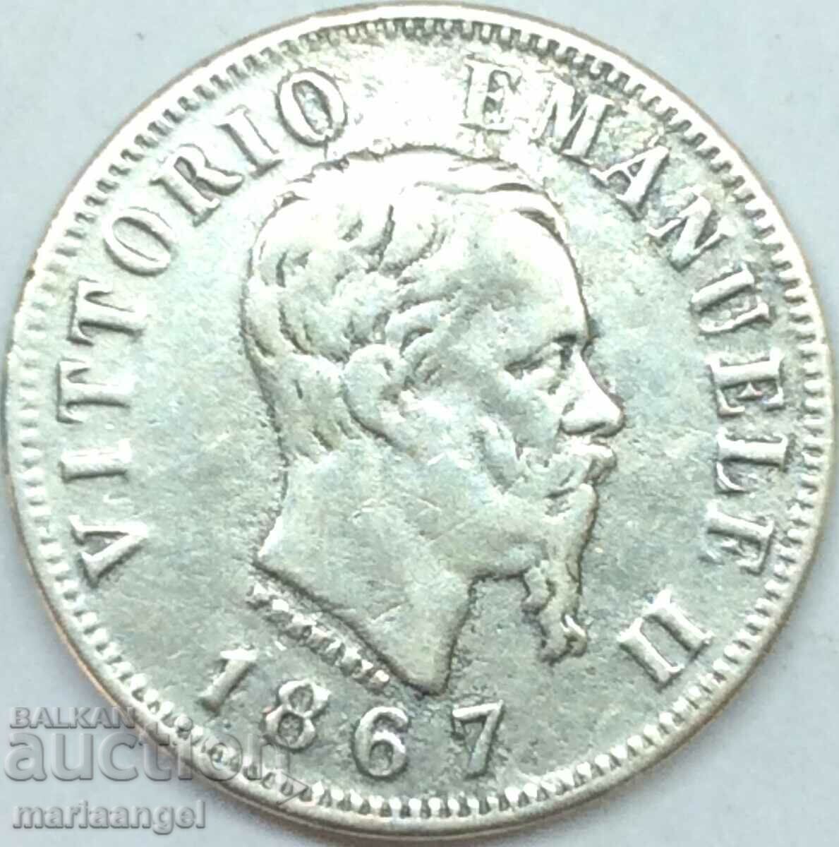 1867 50 чентезими Италия Неапол сребро