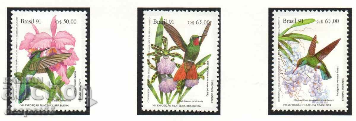 1991. Brazil. Philately - "Brapex 91", hummingbirds and orchids.