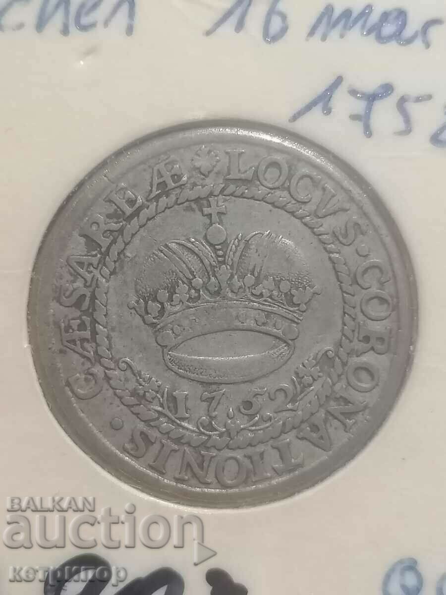 16 марки Аахен Германия 1752 г сребърна много рядка