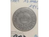 16 марки Аахен Германия 1752 г сребърна много рядка