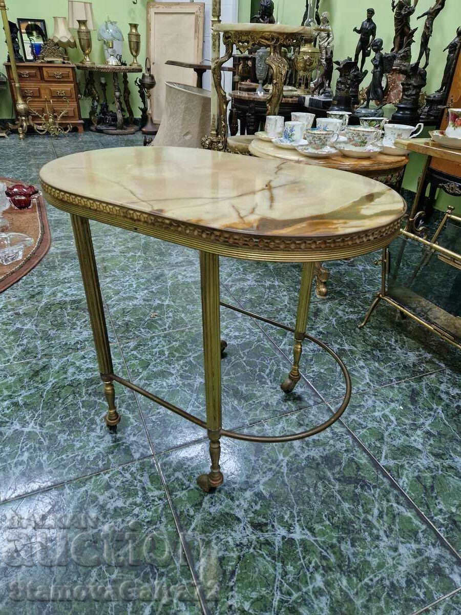 Unique antique Belgian onyx bronze coffee table