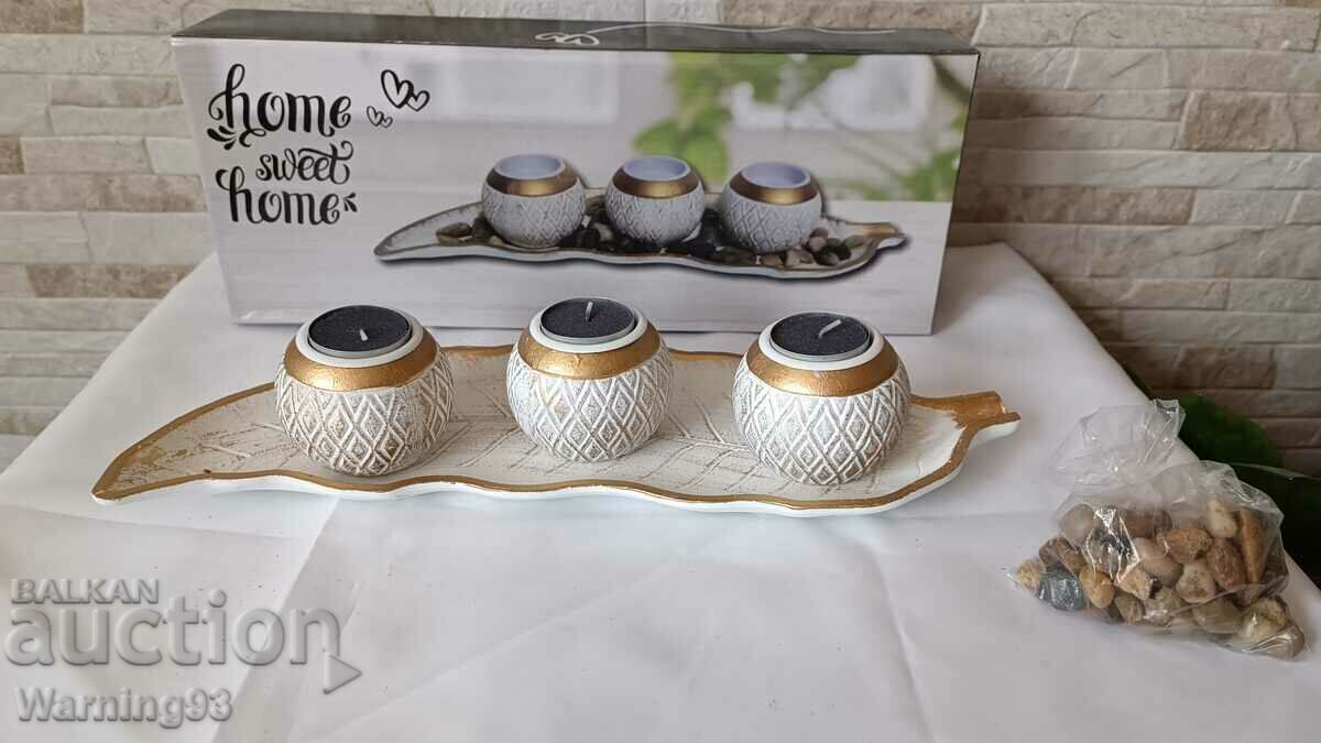 Decor din lemn / suport pentru lumanari - NOU