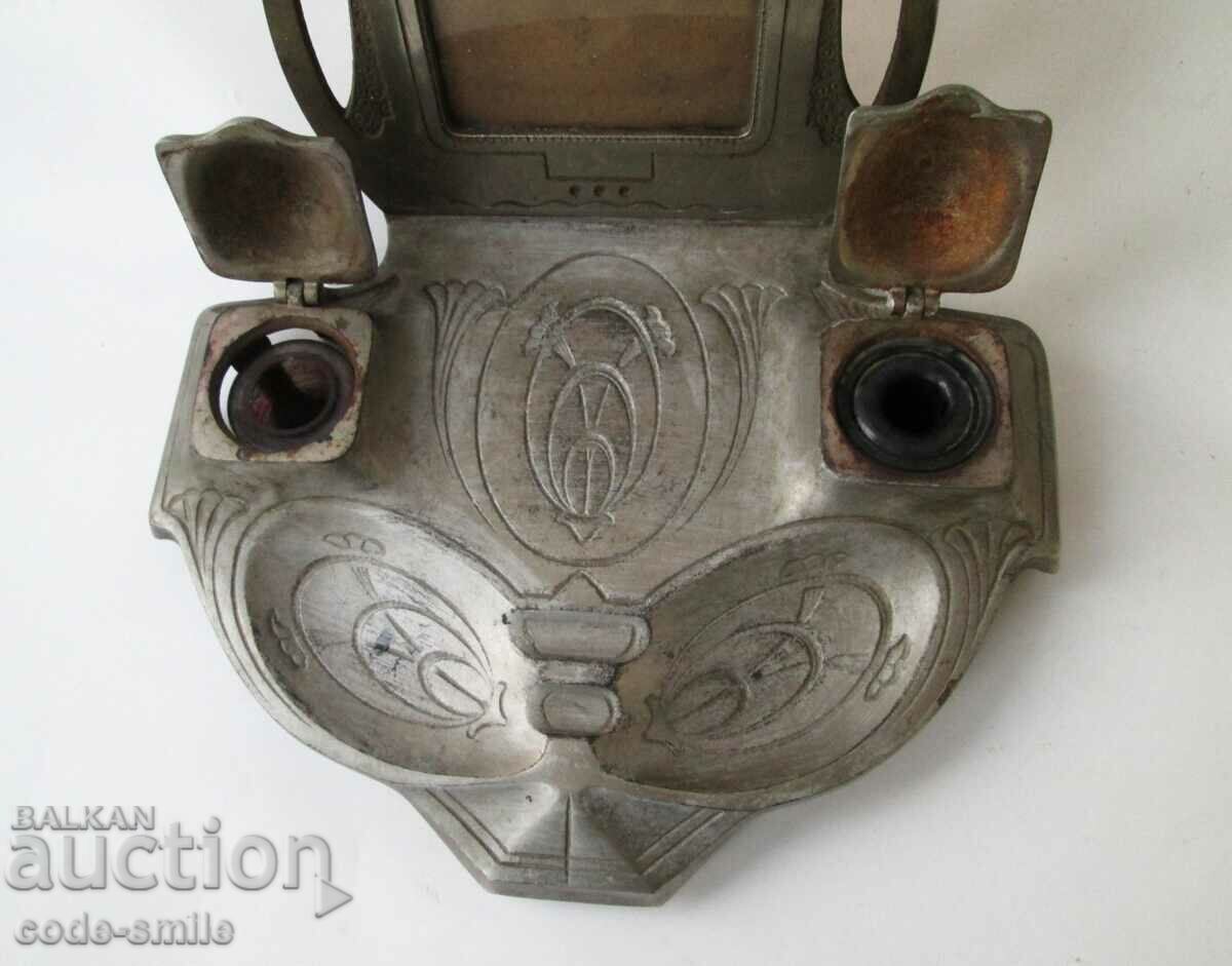 Old large cast iron inkwell with picture frame Germany - 5 Old large cast iron inkwell with picture frame Germany - 5