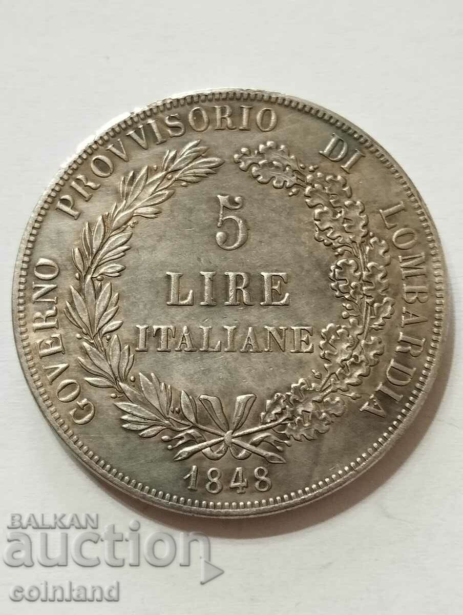 5 lire 1848-REPRODUCERE REPLICA