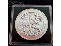 Сребро 1 oz Сомалийски Слон 2007 г. 100 Шилинга