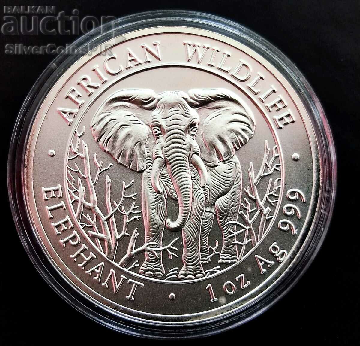 Сребро 1 oz Сомалийски Слон 2004 г. 100 Шилинга