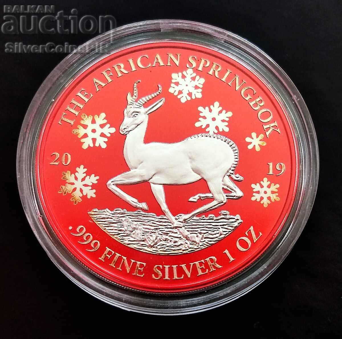 Argint 1 oz Antilope Springbok 2019 Red Christmas