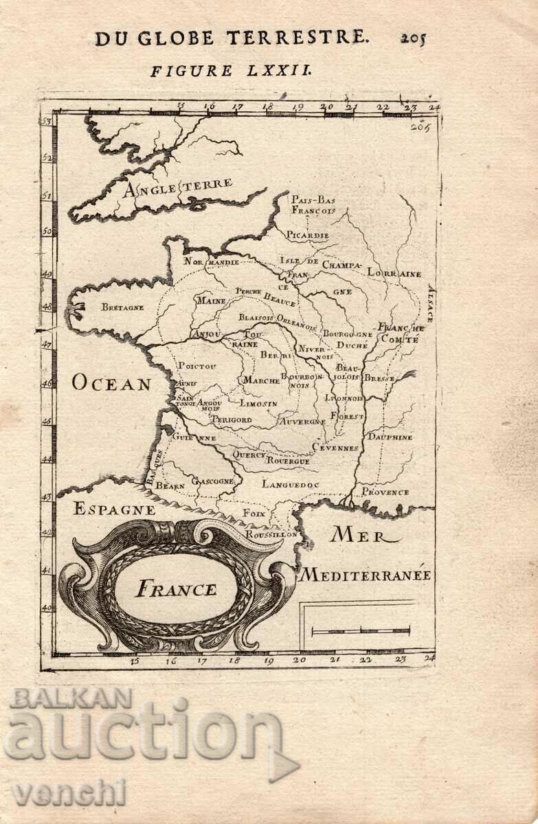 1683 - MALLET ENGRAVING - MAP OF FRANCE - original