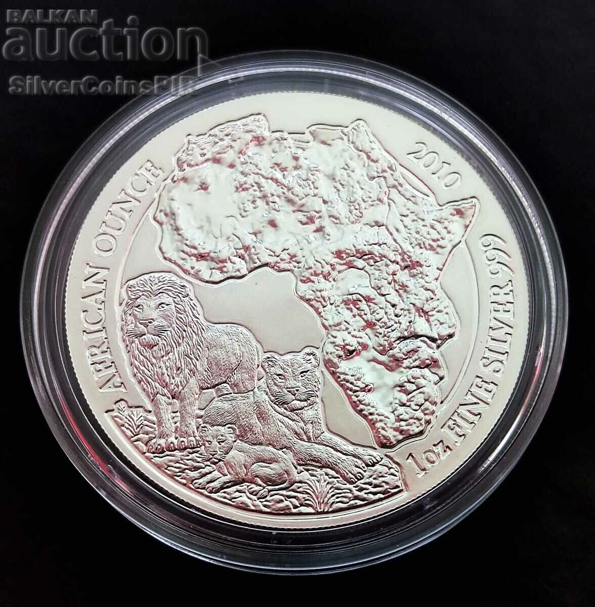 Silver 1 Oz Lion African Ounce 2010 Rwanda with price 320.00 BGN | € 163.61