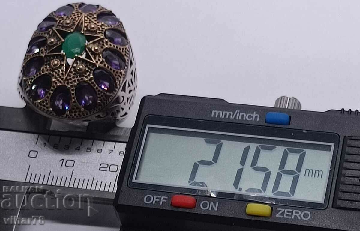 Παλιό ασημένιο δαχτυλίδι με αμέθυστο και συνθετικό σμαράγδι - 5 Παλιό ασημένιο δαχτυλίδι με αμέθυστο και συνθετικό σμαράγδι - 5