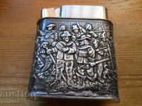 antique table petrol lighter with silver fittings