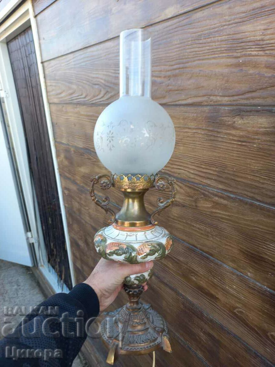 GREAT OLD BRONZE AND PORCELAIN TABLE LAMP