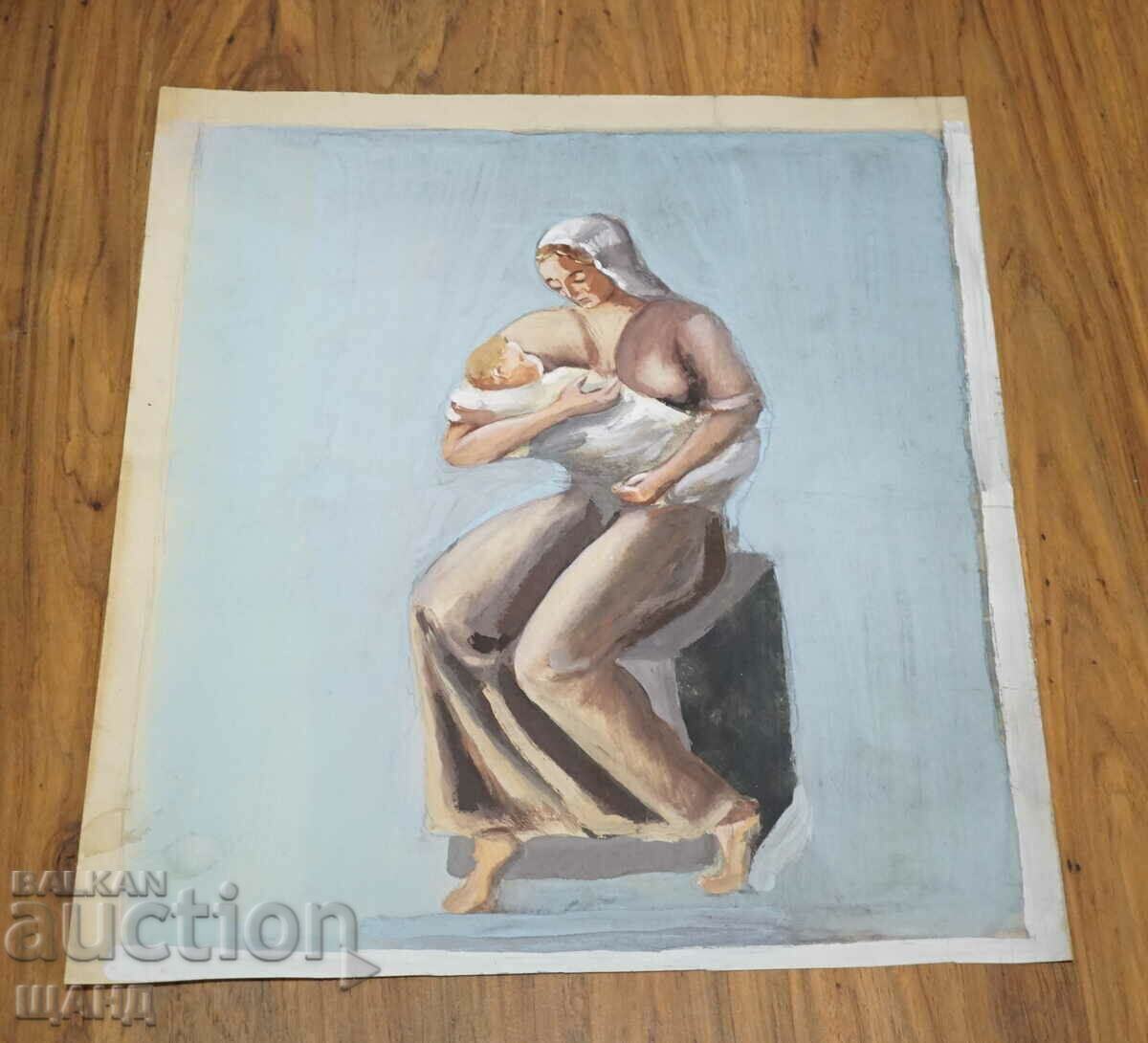 Стара Майсторска Рисунка картина майка с дете