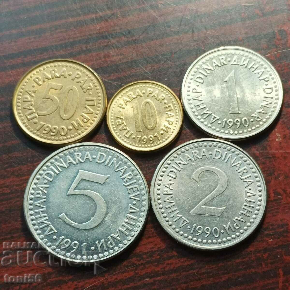 Iugoslavia - set dec. monede 1990-91 /5 dinari vânduți/