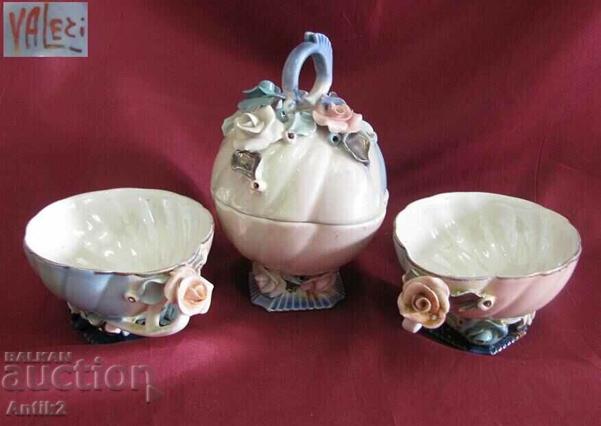 Vintich Porcelain Tea Set with Sugar Bowl marked