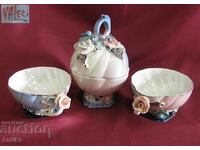 Vintich Porcelain Tea Set with Sugar Bowl marked
