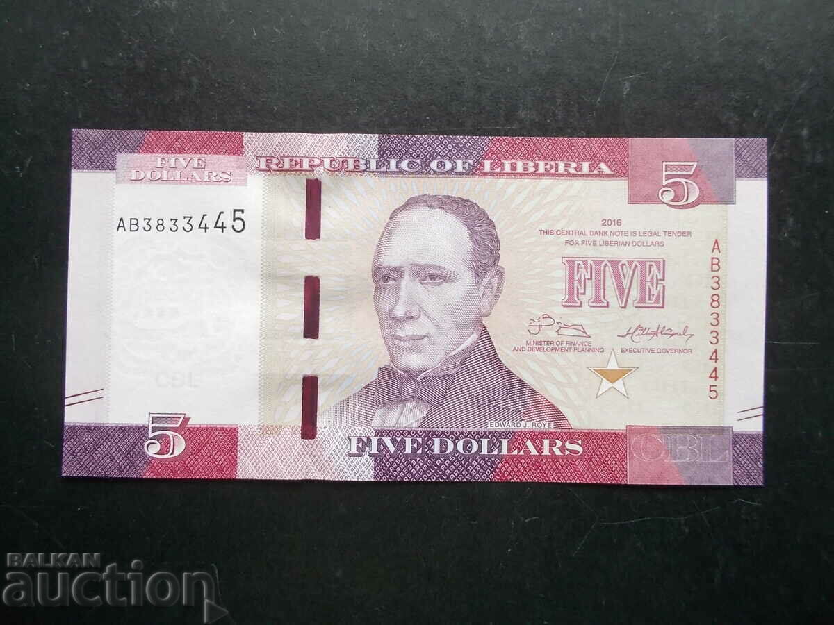 ЛИБЕРИЯ , 5 $ , 2016 , UNC