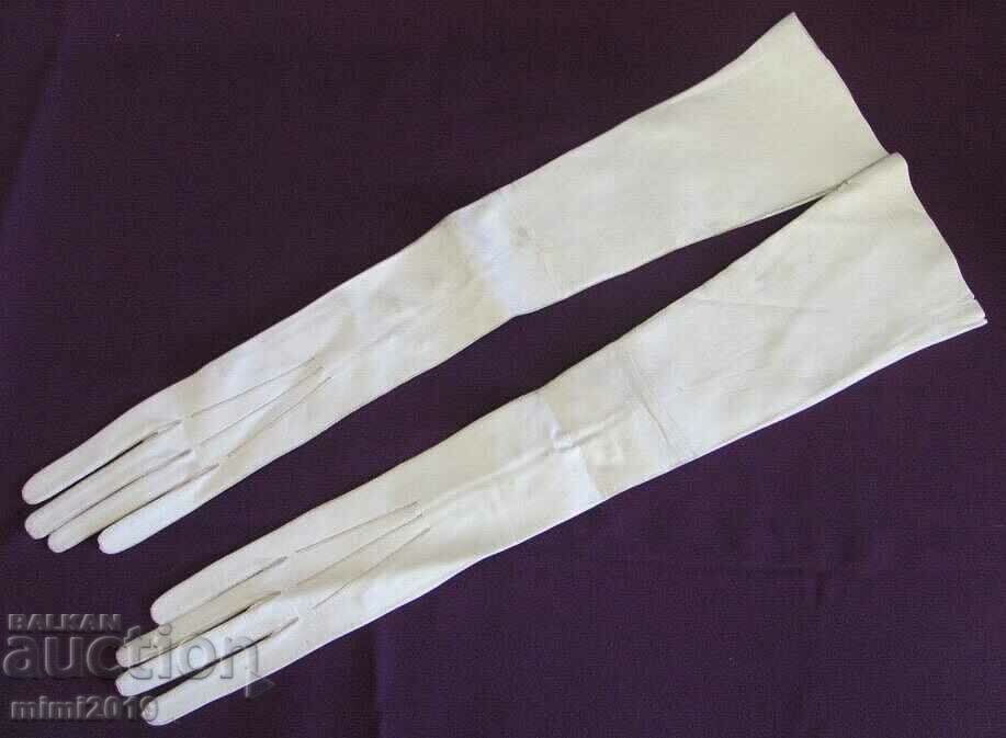 30-теАнтикварни Дамски Кожени Дълги Ръкавици естествена кожа