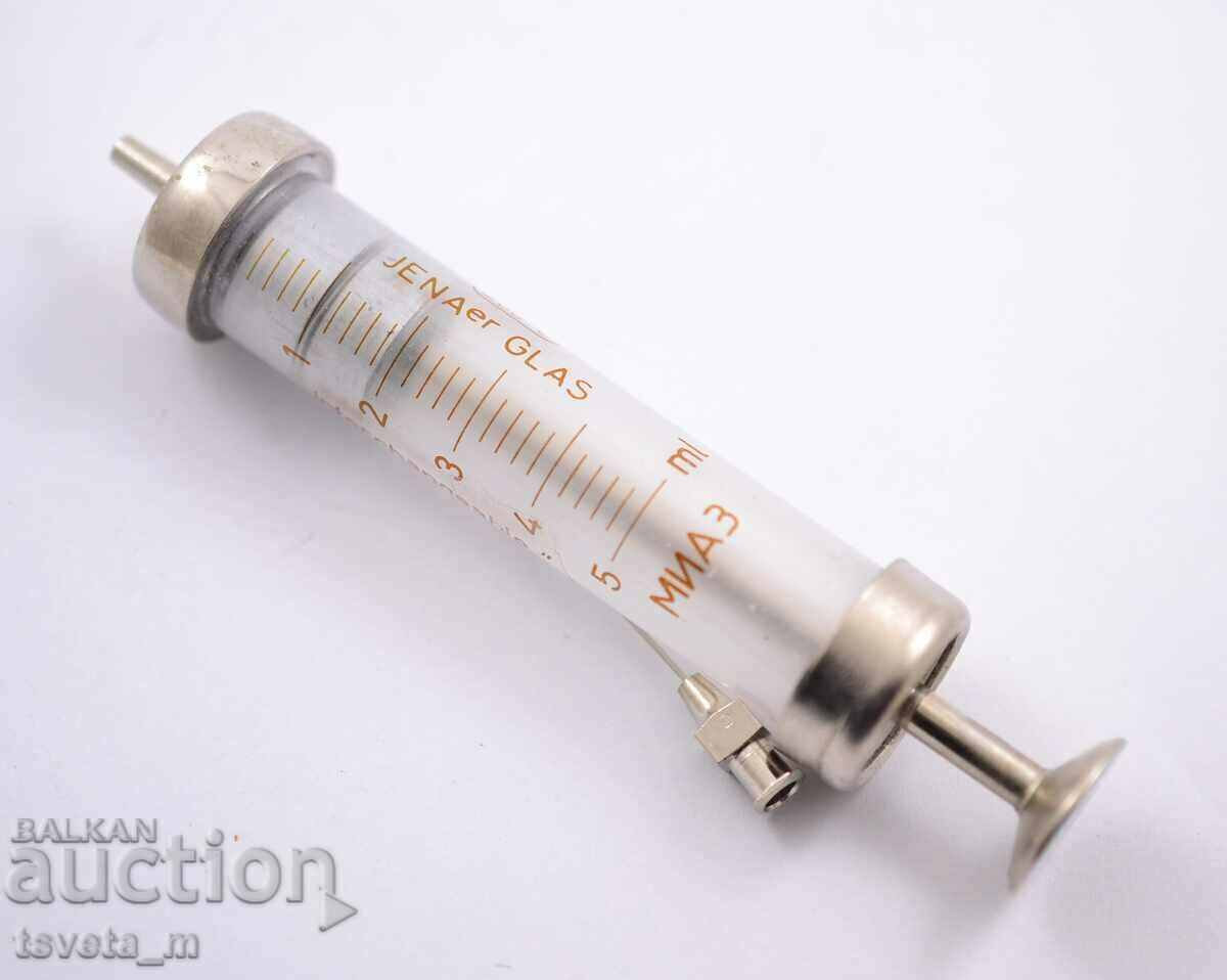 Antique glass syringe JENAER GLAS DDR 5 ml