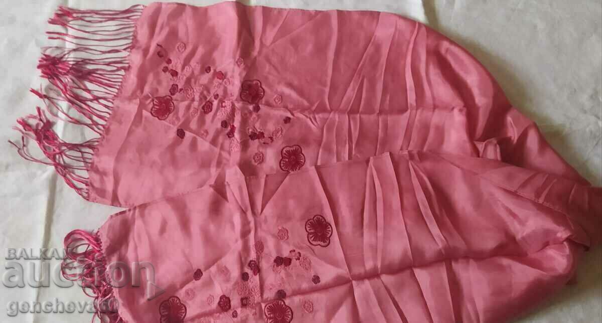 Eșarfă originală de mătase, broderie cu franjuri - 5