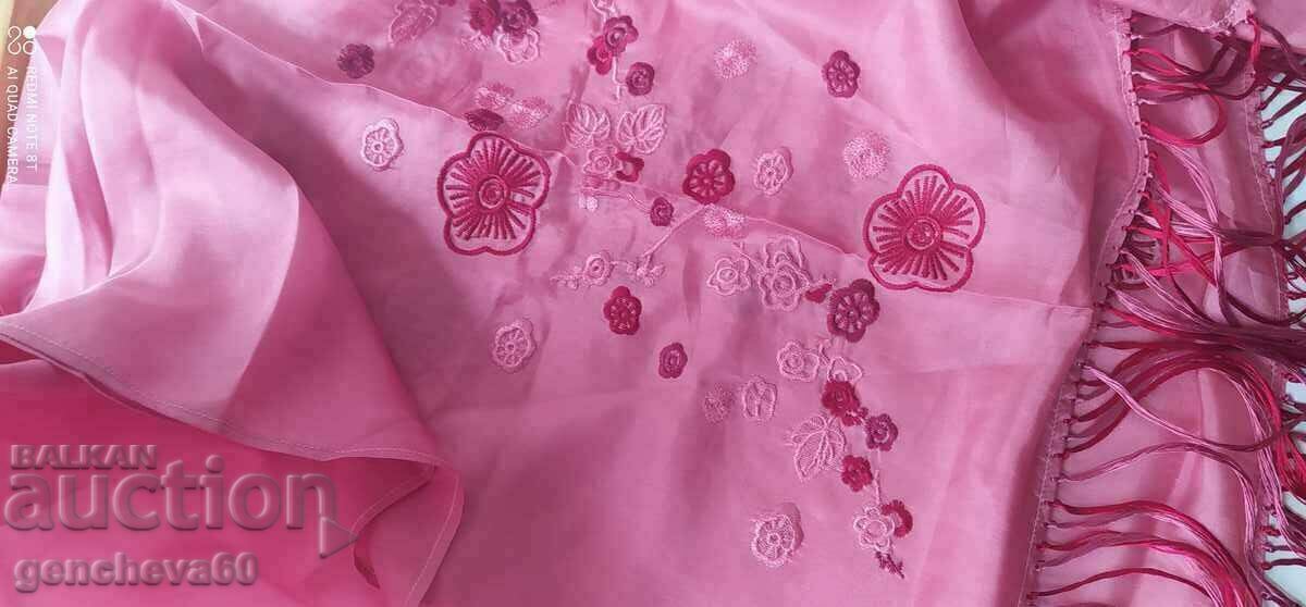 Original silk scarf, embroidered with fringe - 7