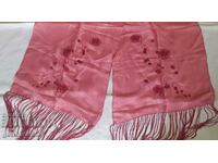 Eșarfă originală de mătase, broderie cu franjuri