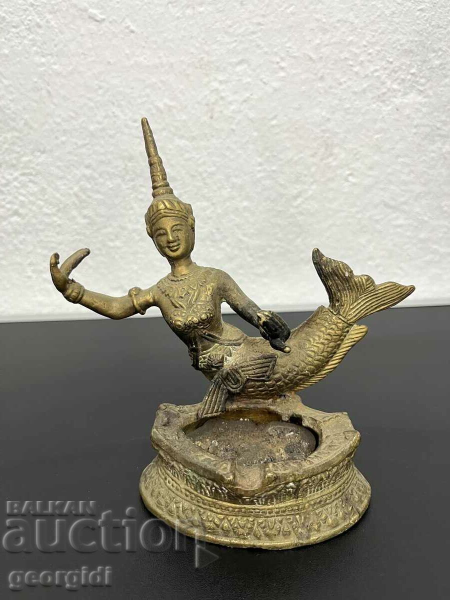 Indian bronze ashtray with Buddhist deity. #5084