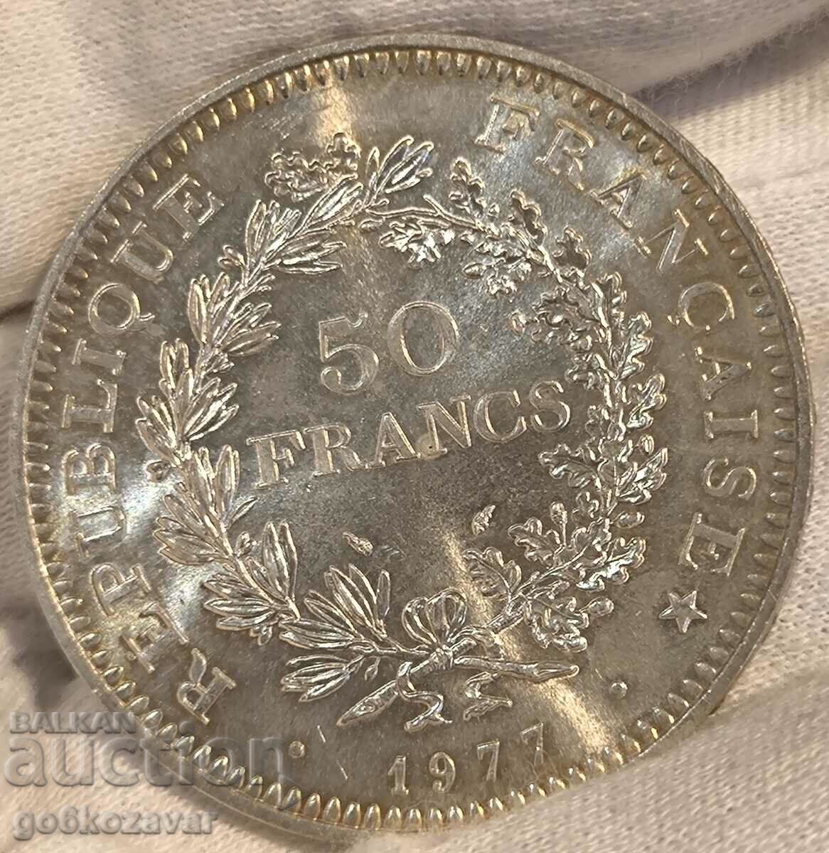 Франция 50 франка 1977г Сребро ! UNC