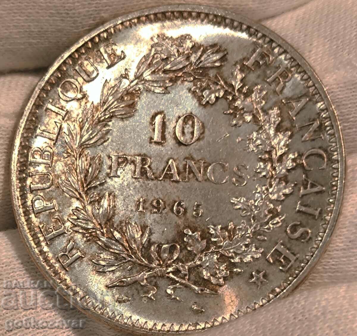 Франция 10 франка 1965г Сребро UNC Патина !