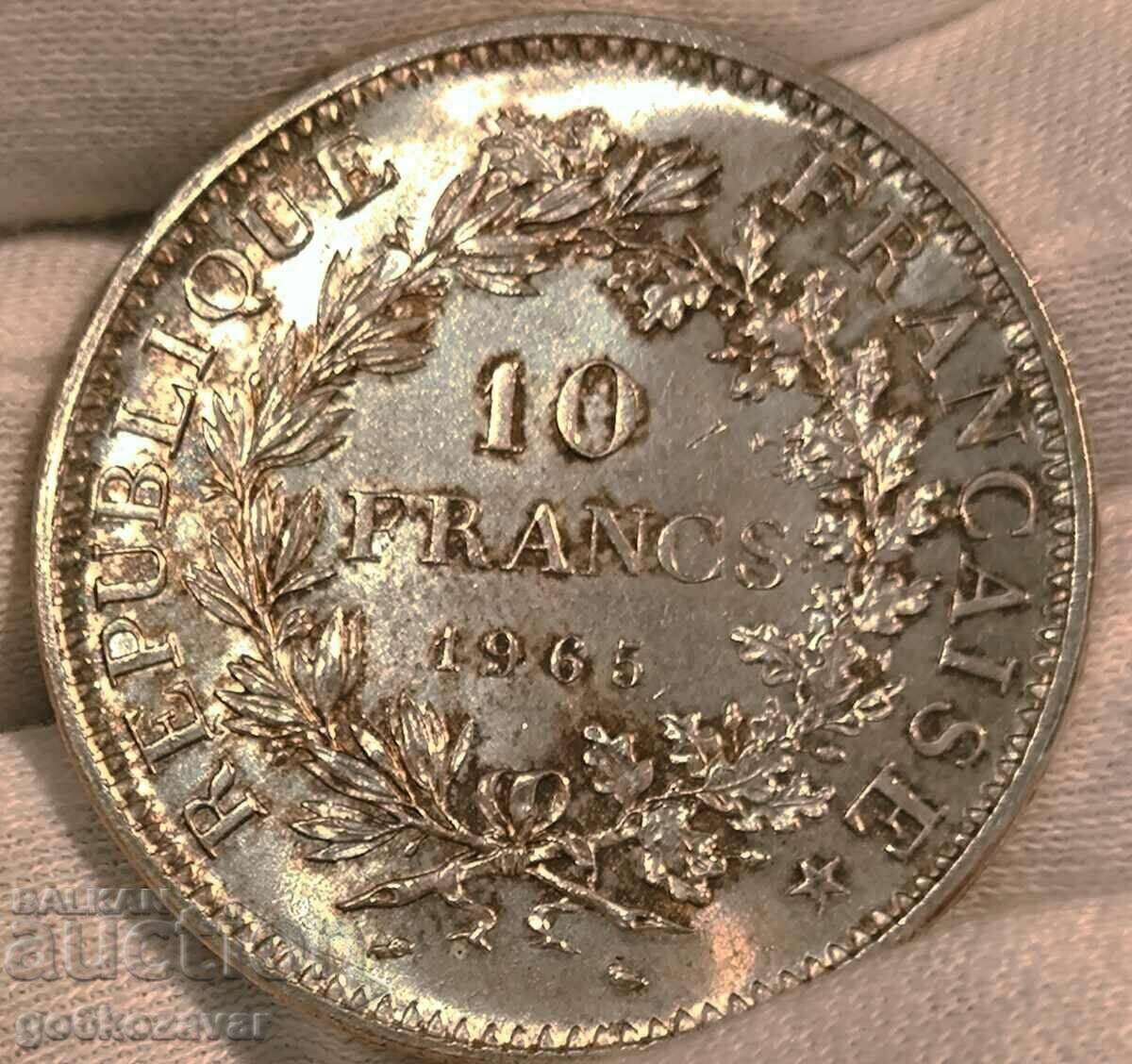 Franța 10 Franci 1965 Argint UNC Patină ! Franța 10 Franci 1965 Argint UNC Patină !