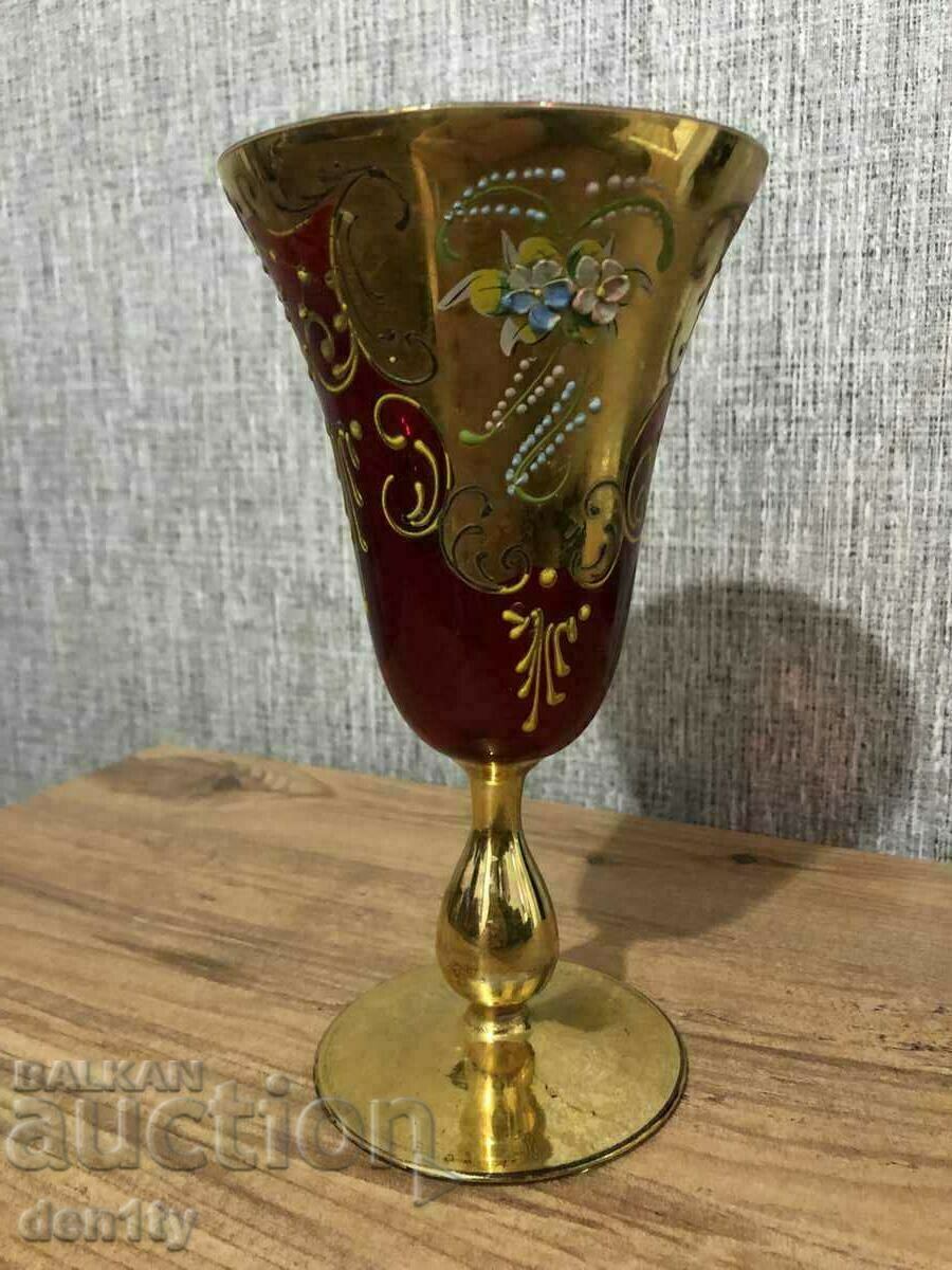 pahar de vin din sticla de Murano Tre Fuochi vintage