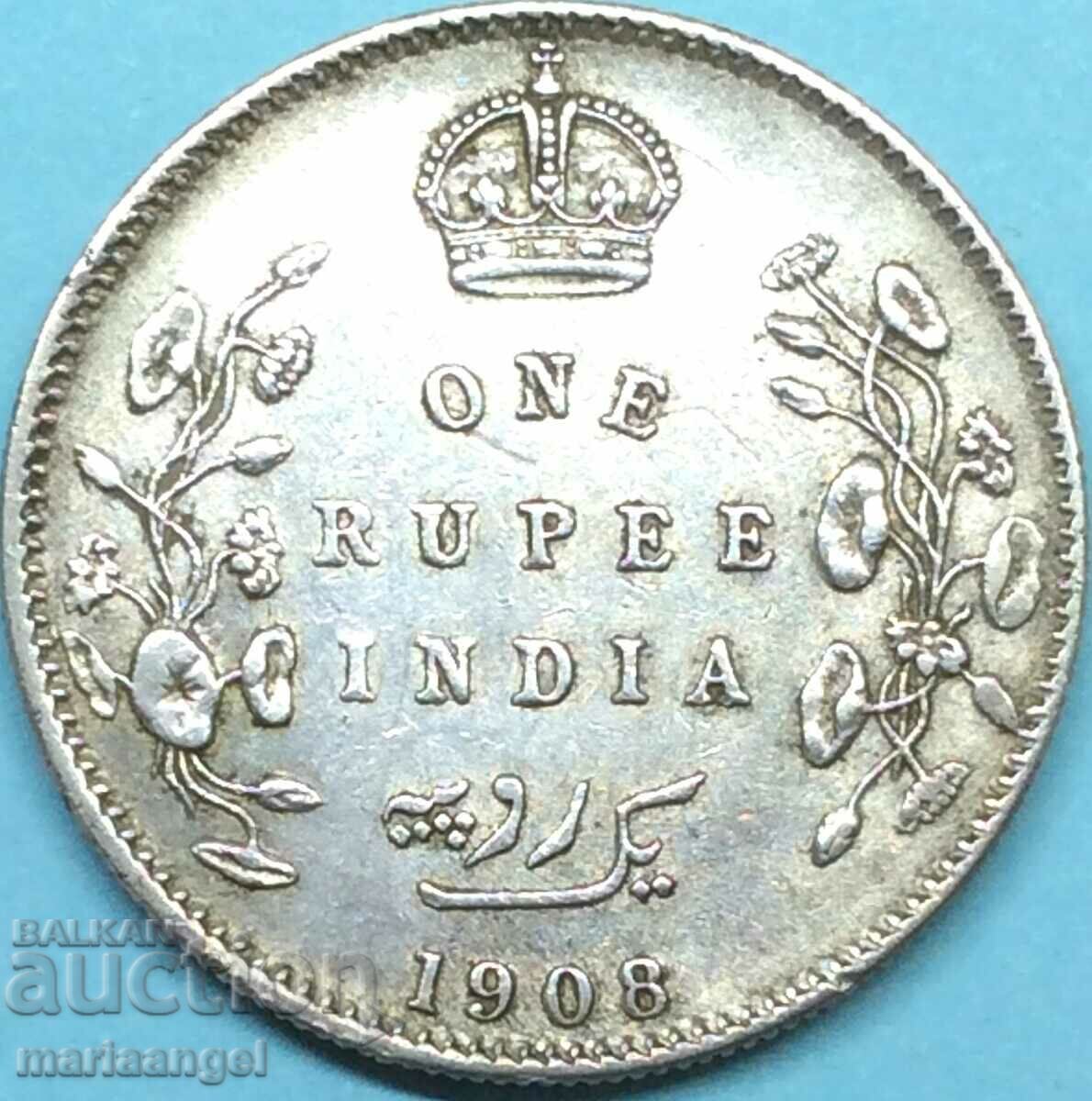 Βρετανική Ινδία 1 ρουπία 1908 30 χιλιοστά 11,63 χρόνια - σπάνιο έτος