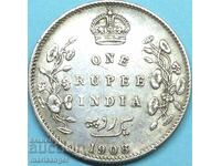 Βρετανική Ινδία 1 ρουπία 1908 30 χιλιοστά 11,63 χρόνια - σπάνιο έτος