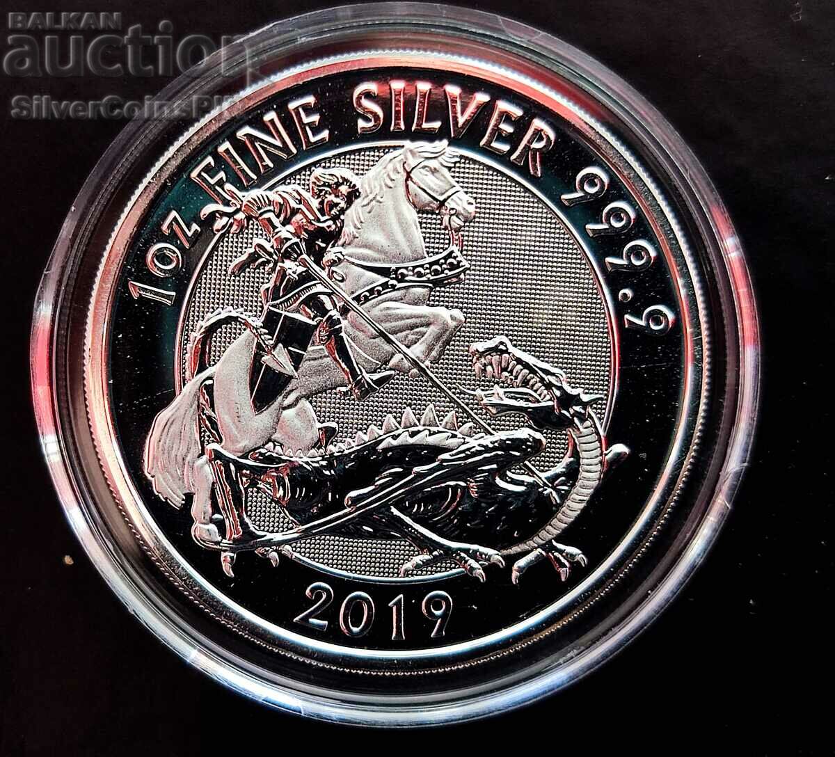 Argint 1 oz Sfântul Gheorghe și Dragonul 2019 Marea Britanie