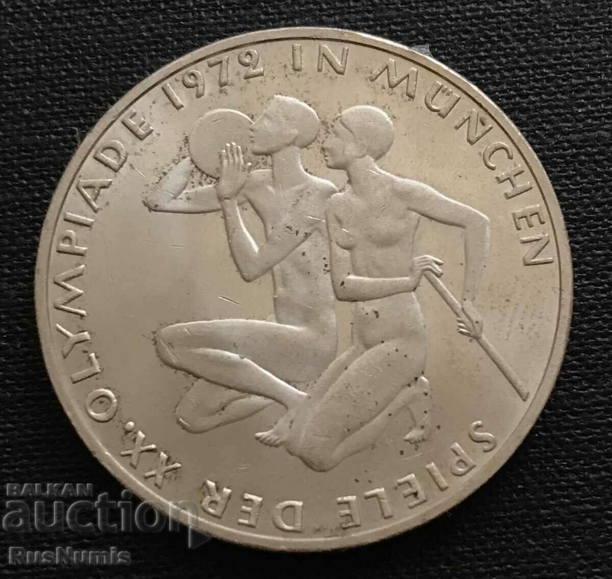 Германия.10 марки 1972 г.(J).Олимпиада Мюнхен. UNC.Сребро.