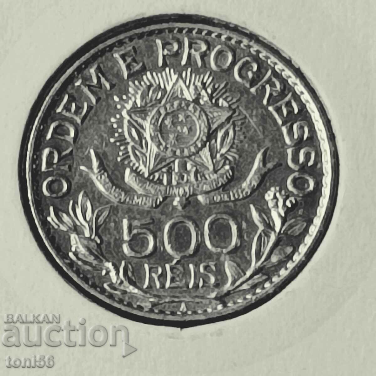 Βραζιλία 500 Reis 1913A UNC - Ασημί