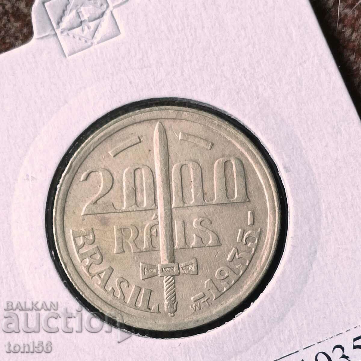 Brazil 2000 Reis 1935 UNC - Silver Brazil 2000 Reis 1935 UNC - Silver