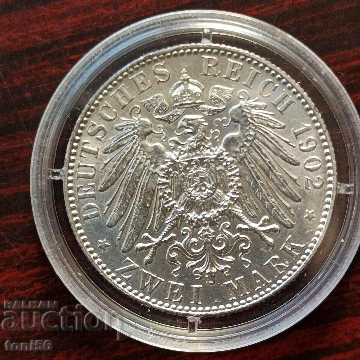 Германия - Саксония 2 марки 1902 UNC - редка